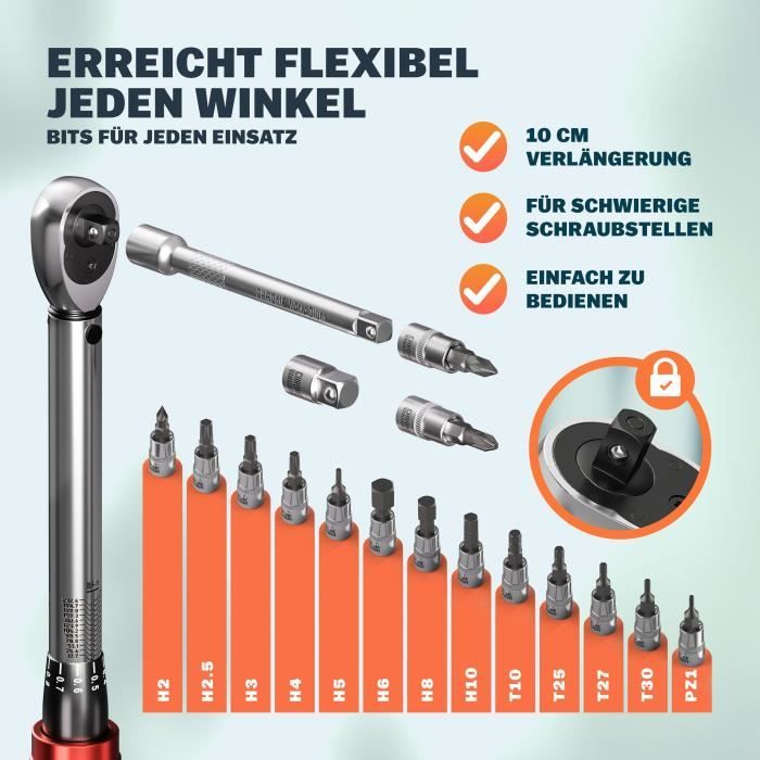 Clé Dynamométrique Numérique, Têtes Interchangeables, Mesure De Précision, Plusieurs Modes De Travail, 6.8-135N.m - Bricolage
