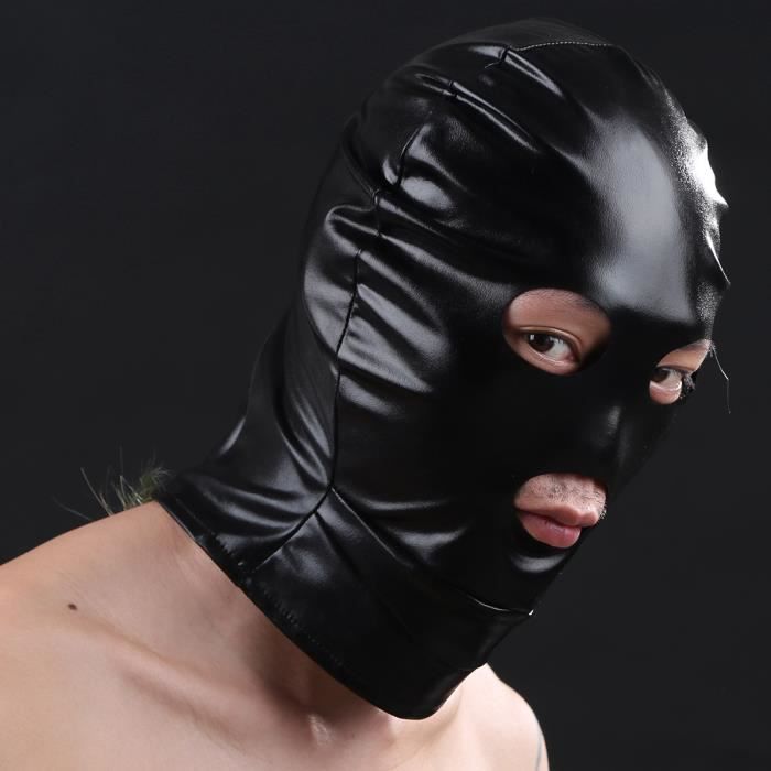 Masque double souple fétiche - Bondage Masque isolant en simili-cuir avec  fermeture éclair frontale - Cagoule BDSM avec laçage - Sex toy esclave pour