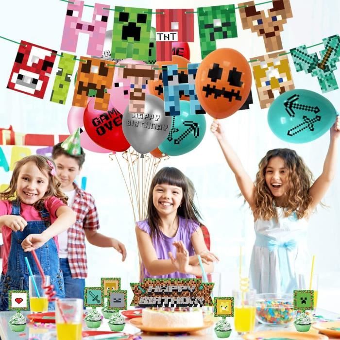 HYZMSZA 98 Pcs Jeux Vidéo Cadeau D'anniversaire Pour Enfants, Jeu Vidéo Fête Anniversaire Cadeau Avec Porte-clés Carnet Autocollants Bracelet Sac Cadeau, Jeu Vidéo Fournitures De Fête Enfants