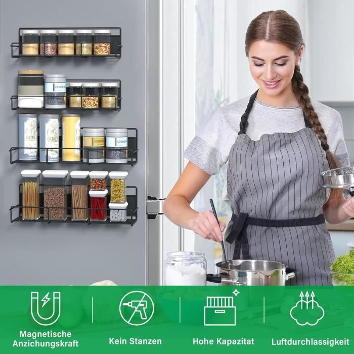 Porte Epices Cuisine Étagères épices Magnétiques COVAODQ - Gain De Place Malin Pour Ta Cuisine Support épices Métal Noir