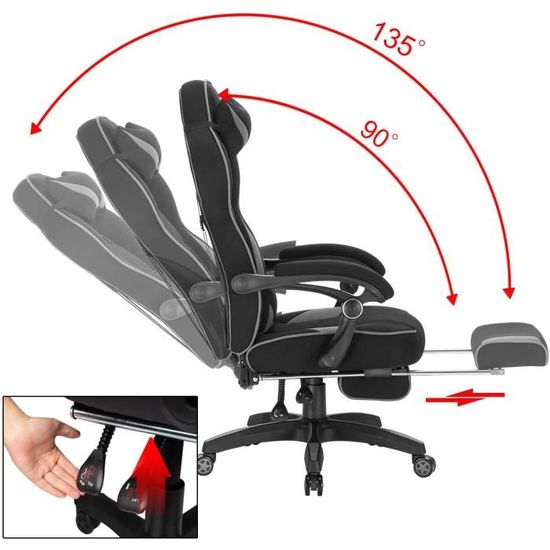 WOLTU Chaise Gaming Massante, Chaise Bureau Ergonomique, avec Coussin à Ressorts, Soutien Lombaire Massant, Appui-tête, Repose-Pieds, Tissu Technique, Charge 150kg, Noir+Blanc