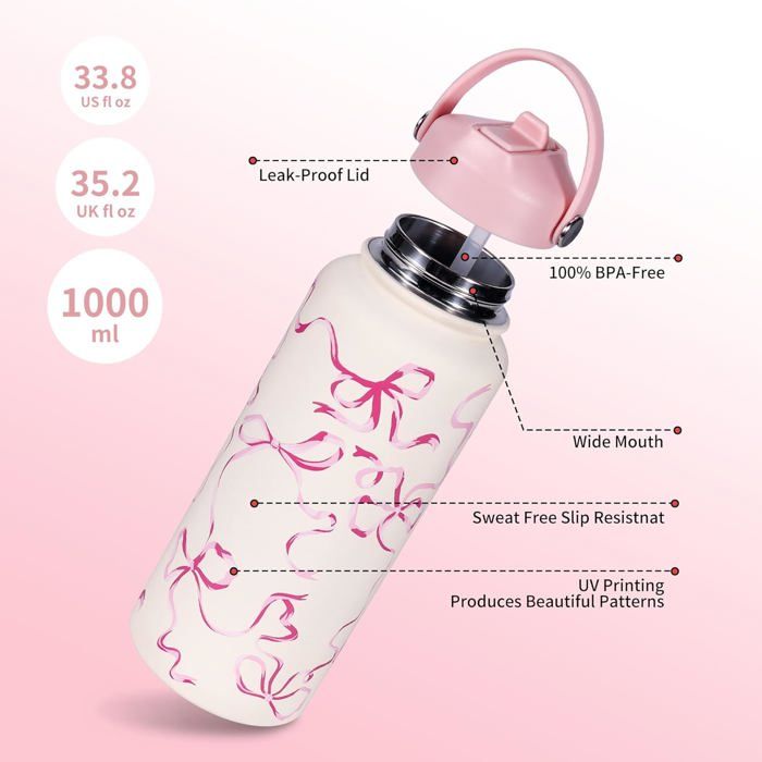 Gourde Isotherme Homealexa 680ml - Acier Inoxydable 316, Double Ouverture (paille Et Bec), étanche, Maintien Chaud 12h/froid 24h - 3