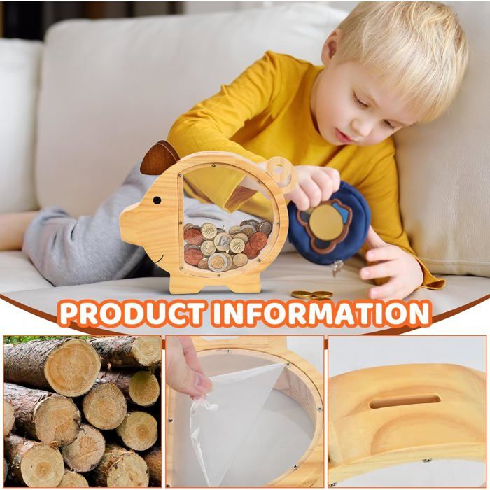 DBPBToU Tirelire en bois personnalisable pour enfants, cadeau d'anniversaire, décoration d'intérieur, souvenir (R DBPBToU Tirelire en bois personnalisable pour enfants, cadeau d'anniversaire, décoration d'intérieur, souvenir (R