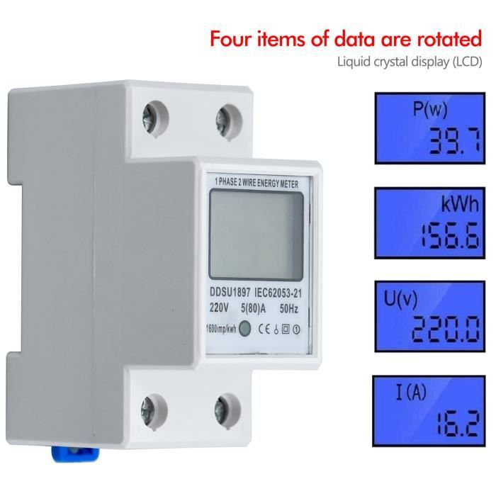 Compteur Énergie Rail DIN Monophasé KETOTEK 80-300V 100A - Voltmètre Ampèremètre Wattmètre KWh