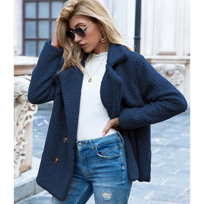 ZAPAKA Manteau à revers encoché pour femmes Luxueux fausse