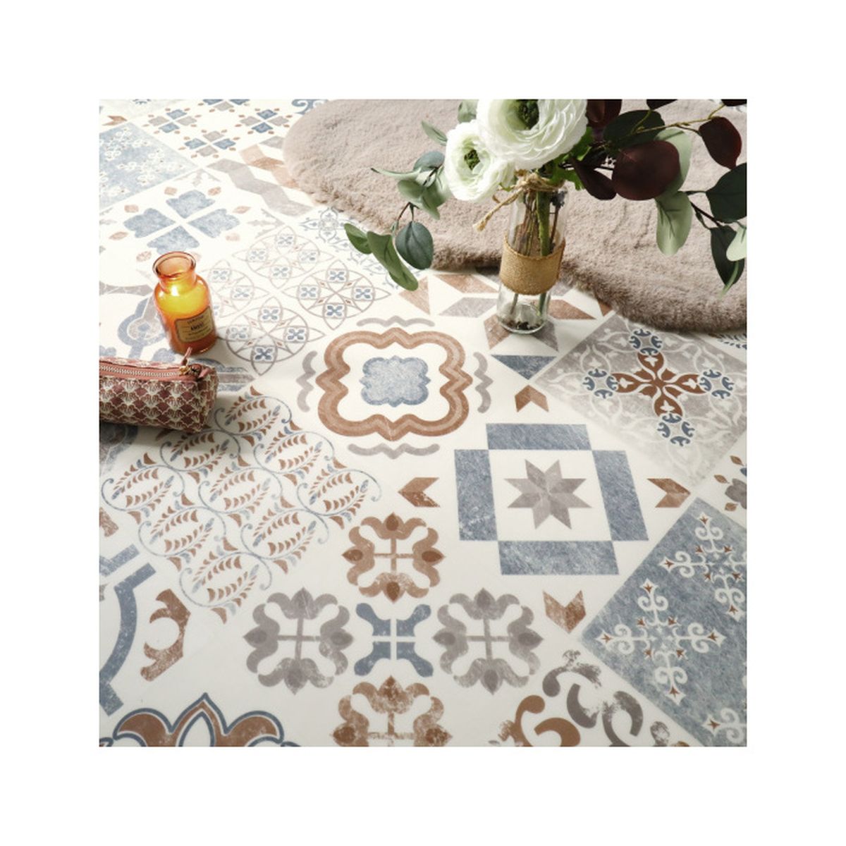 Revetement De Sol Pvc Imitation Carrelage 2 x 6m - Sol PVC Lino - Imitation Carreaux de ciment naturel - Cdiscount  Bricolage