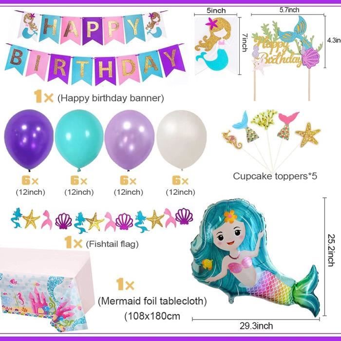 Sirène anniversaire décoration fille 7 ans , kit de guirlande de ballons de  sirène, ballons de queue de sirène, ballon en alu[314] - Cdiscount Maison