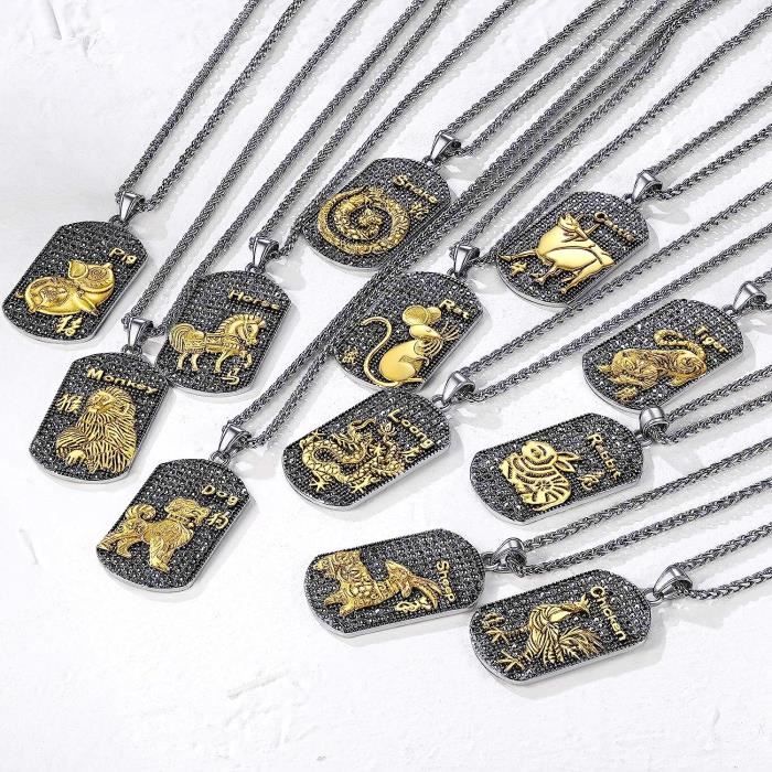 Collier Zodiaque Homme En Acier Inoxydable - Pendentif Constellation Relief, Chaîne Réglable 50 5 Cm, Cadeau Personnalisé Horoscope Collier Zodiaque Homme En Acier Inoxydable - Pendentif Constellation Relief, Chaîne Réglable 50 5 Cm, Cadeau Personnalisé Horoscope