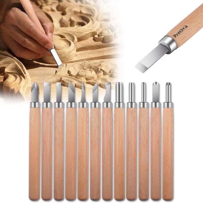 Ensemble De 12 Ciseaux à Bois Professionnels - Outils De Sculpture Et Gravure Sur Bois Pour Débutants Et Experts