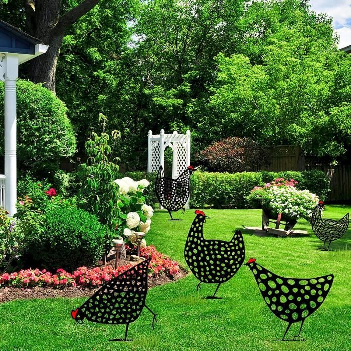 Décoration Jardin Poules Résine - Lot De 3 Figurines - 13x14cm - Anti-intempéries - Style Campagne