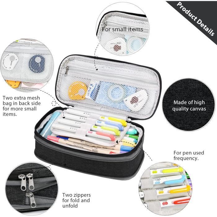 WEMATE Trousse Pliable Grande Capacité Rose - Trousse Scolaire Étanche Pour Étudiants Et Collège
