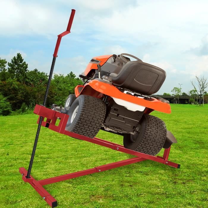 Dispositif De Levage Pour Tracteur De Pelouse YARDIN - Cric 400 Kg Avec Angle Réglable Jusqu'à 45° (Rouge)