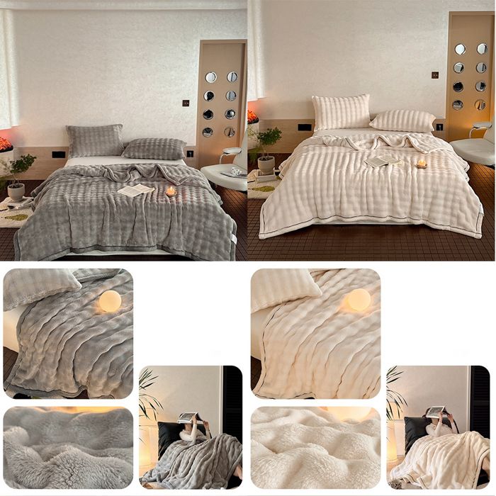 FEBE Couverture Douillette 160x200 Cm Beige Français - Plaid Polaire Réversible Pour Canapé