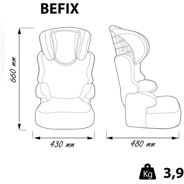 Rehausseur BEFIX - Isofix - Groupe 2/3 (15-36kg) - Avec dossier - Têtière  réglable en hauteur - Girafe - Fabriqué en France - Sièges auto nacelles et  coques - à la Fnac