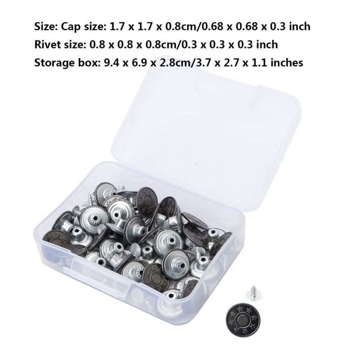 40 Sets Metal Jean Tack boutons pressions Rivets pour réparation remplacement Boîte 40 Sets Metal Jean Tack boutons pressions Rivets pour réparation remplacement Boîte