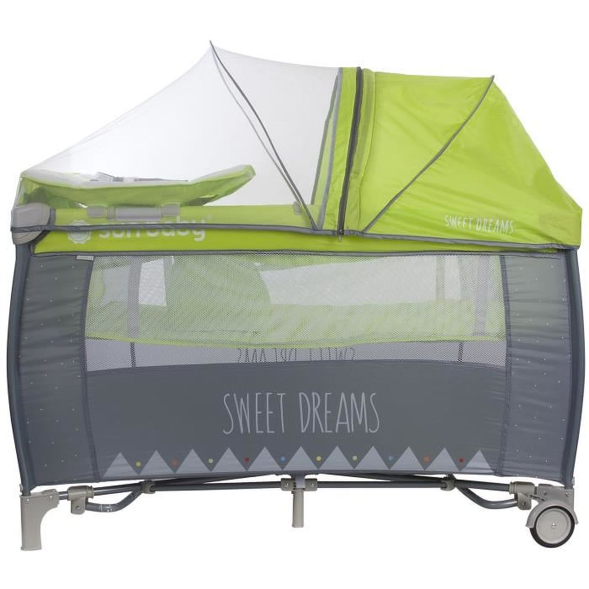 Lit Pliant De Voyage Pour Enfant Bebe 2 Hauteur Avec Sac Matelas 1x60 Cm Table A Langer Roues Et Reseau Anti Moustiques Vert Cdiscount Puericulture Eveil Bebe
