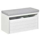 HOMCOM Banc de rangement avec coussin gris - meuble à chaussures - banc à chaussures avec grand tiroir double compartiment - MDF blanc