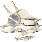Batterie De Cuisine Induction 15 pièces JUST PERFECTO - Set De Casseroles Et Poeles - Tous Feux Dont Induction - Aluminium - Beige