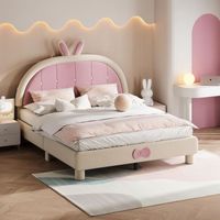 CREAHAPPY Lit capitonné lit double 140 x 200 cm, cadre de lit avec tête de lit ronde, lit adulte jeunesse en tissu velours,beige