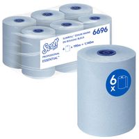 Essuie-mains roulés Slimroll Scott Essential 6696 - en papier bleu - 6 x rouleaux en papier de 190m (1 140 m au total)