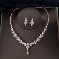 S3181 Rose Gold - ensemble de bijoux de mariage pour femmes, collier, boucles'oreilles, Bracelets, feuilles d