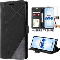 Coque pour Samsung Galaxy A54 5G Flip Case Support Synthécuir Noir et 2 Verres Trempés