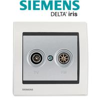 Siemens - Prise TV/FM Silver Delta Iris + Plaque Métal Blanc