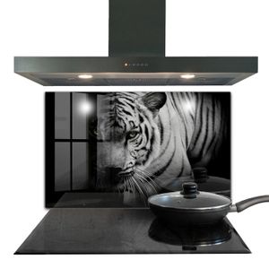 CREDENCE Fond de hotte - Decortapis - 100 x 70 cm - Verre trempé - Tigre blanc de Sibérie