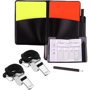 Kit D'arbitrage Football - Portefeuille Avec Cartons Rouge/jaune, 2 Sifflets Métal, Crayon - Pour Matchs, écoles, Entraînement - 11