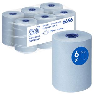 ESSUIE-TOUT Essuie-mains roulés Slimroll Scott Essential 6696 - en papier bleu - 6 x rouleaux en papier de 190m (1 140 m au total)