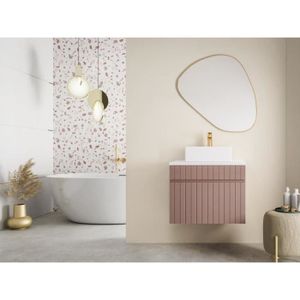 LAVABO - VASQUE Meuble de salle de bain suspendu strié rose avec v
