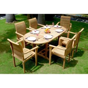 Salon En Teck De Jardin Pour 6 Personnes Table 180 Cm Et