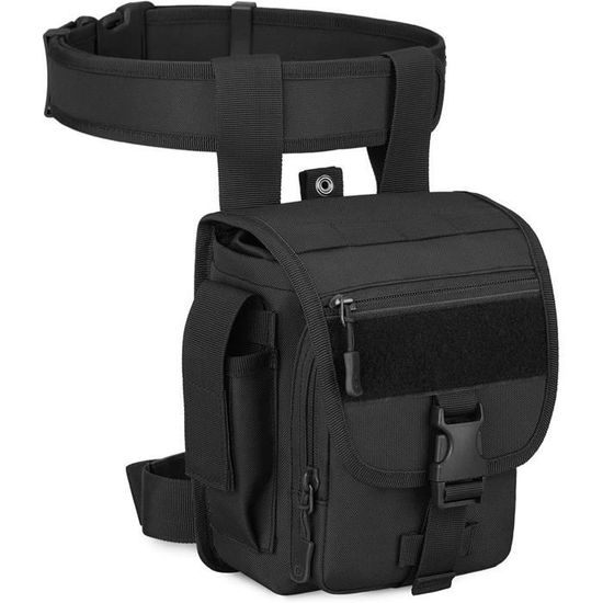 Sacoche Tactique De Cuisse Molle - Nylon 900D Imperméable - Pour Randonnée, Moto, Camping, Pêche (Noir)