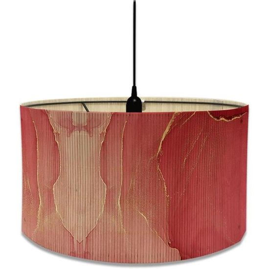 Abat-Jour En Bambou Tambour Vert Feuille De Palmier - 30x20 Cm Pour Lampe Table, Chevet Et Suspension