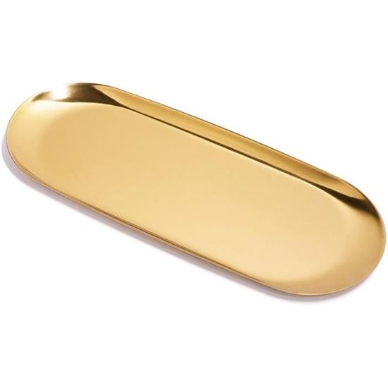 Plateau De Service Rond Doré 22cm En Acier Inoxydable - Organiseur Bijoux, Maquillage Et Décoratif Organisateur Bijoux Maquillage Doré