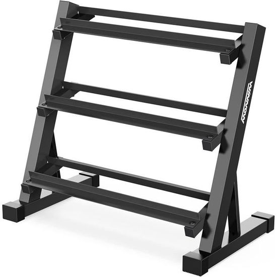 Rangement à Haltères 3 Niveaux, Support Pour 6 Haltères, Noir, Léger, PP