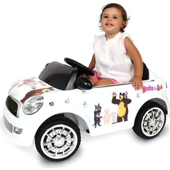 Voiture électrique pour enfant Mini Uno 'Masha y Michka' Blanc - Batterie 6v et télécommande