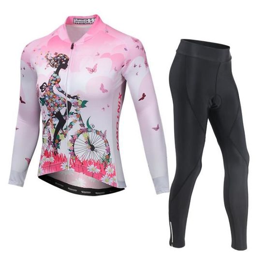 Maillot Cyclisme Femme Manches Longues + Pantalon Bretelles - 19D Gel - Séchage Rapide
