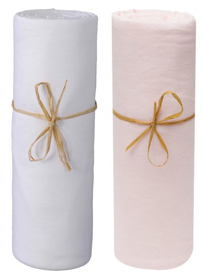 P'tit Basile - Lot x2 Draps housse bébé en jersey extensible pour berceau cododo - 40x70 à 55x85 cm - 100% coton Bio -blanc/rose