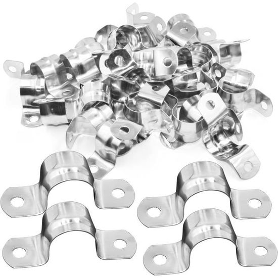 50 Colliers De Câble En U - Acier Inoxydable Noir - Fixation Double Trou Ø6 Mm + 100 Vis Auto-Perçantes