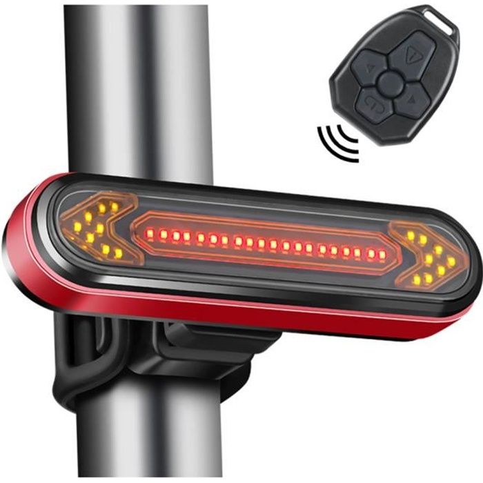 Clignotant de vélo USB Charge Feu arrière LED Télécommande sans fil Clignotant Avertissement Lumière Équipement d'équitation, Rouge