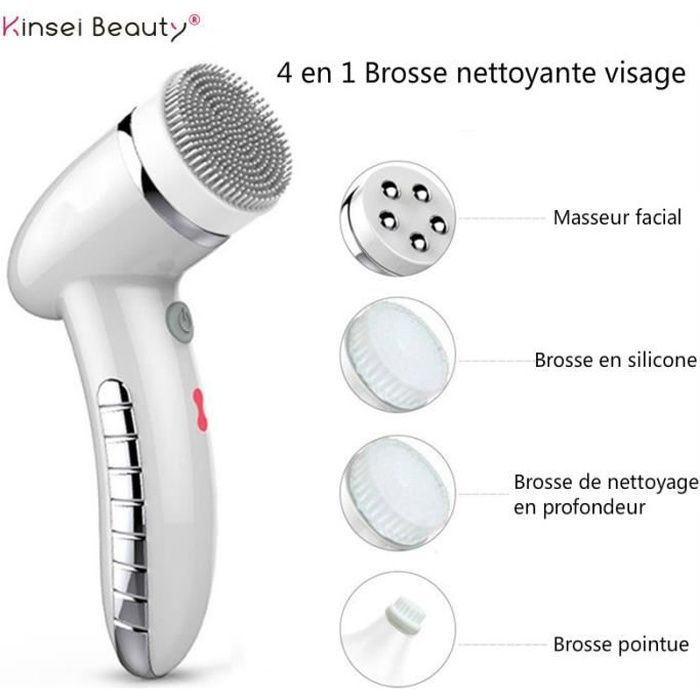 Brosse Nettoyante Visage Électrique étanche Rechargeable USB Exfoliante 4 En 1 Blanc