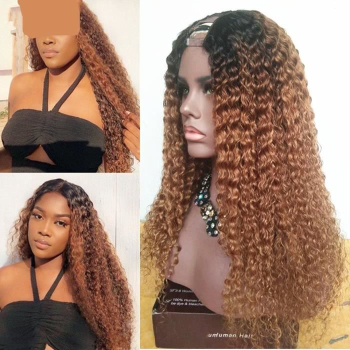 16 pouce U partie perruques de cheveux humains bouclés brésiliens Remy cheveux #1b-27 -