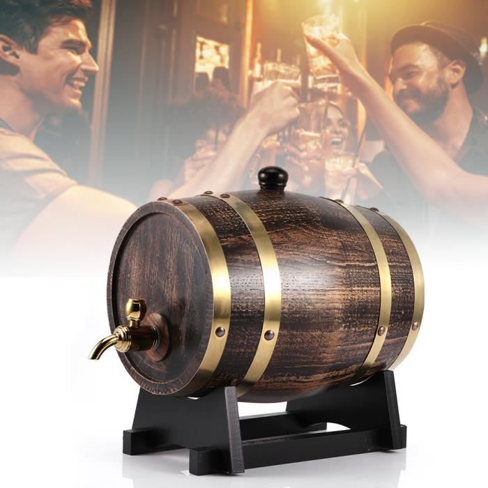 Fafeicy Vin rouge 3L Style rétro bois de chêne rouge vin Brandy Whisky Barrel Keg seau contenant avec robinet -PAS