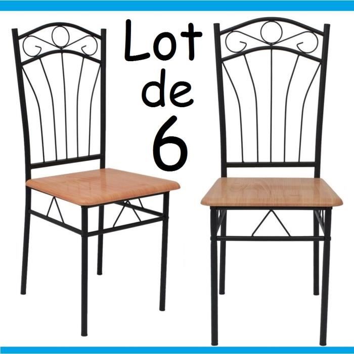 Lot de 6 Chaises en métal et bois Effet Fer forgé table à manger Cuisine Salon Design