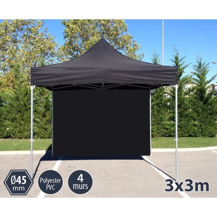 TENTE BARNUM PLIANT ALU 3X3 NOIR PRO 45 + 4 MURS