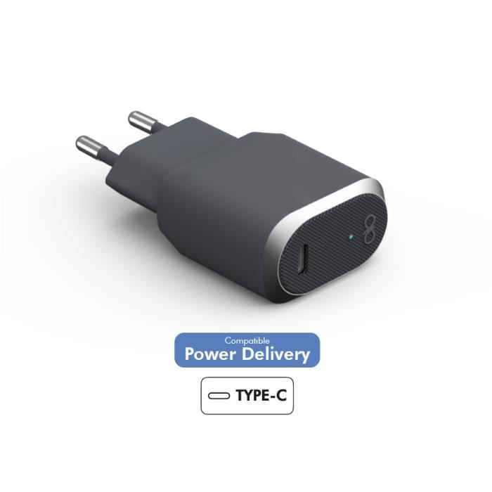 Chargeur maison Garanti à vie USB C PD 25W ultra-rapide et intelligent Gris Force Power