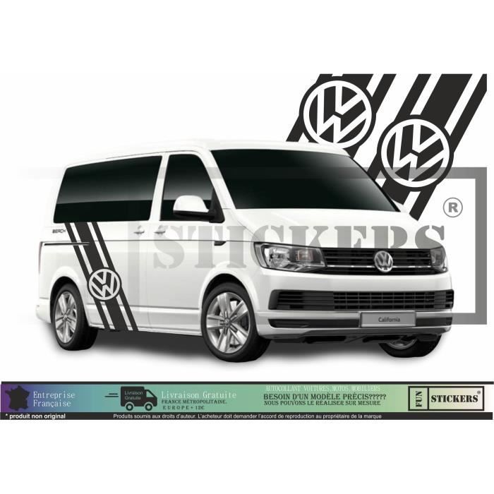 Volkswagen Transporter T4 T5 T6 Bandes latérales Logo - NOIR - Kit Complet - Tuning Sticker Autocollant Graphic Decals