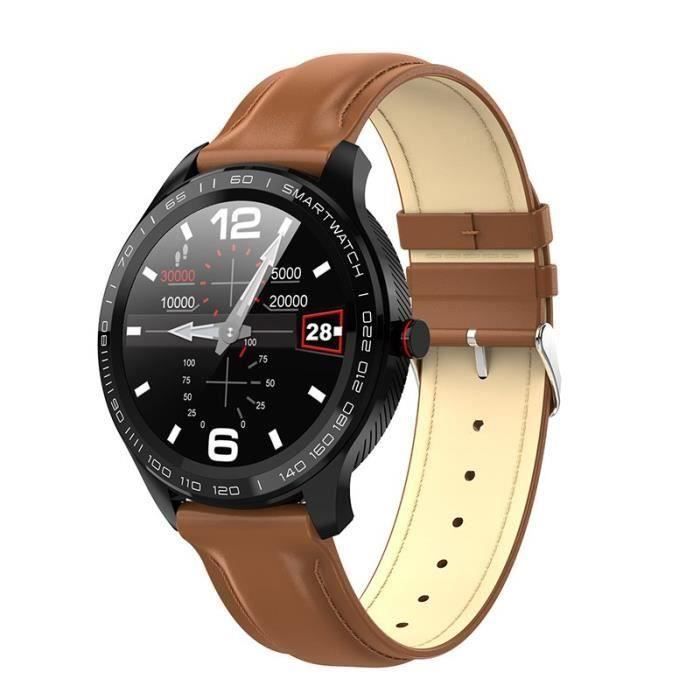 Montre Connectée Homme Étanche Bracelet Sport Multifonction PPG+ECG Fréquence Cardiaque Sommeil Caméra pour iOS Android Marron Mon