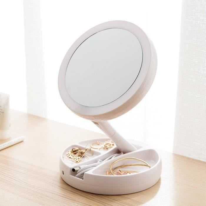 Spaire Miroir Maquillage 10X Double Face LED Miroir Grossissant Pliable pour Cosmétique et Soin de Peau avec Câble de données US